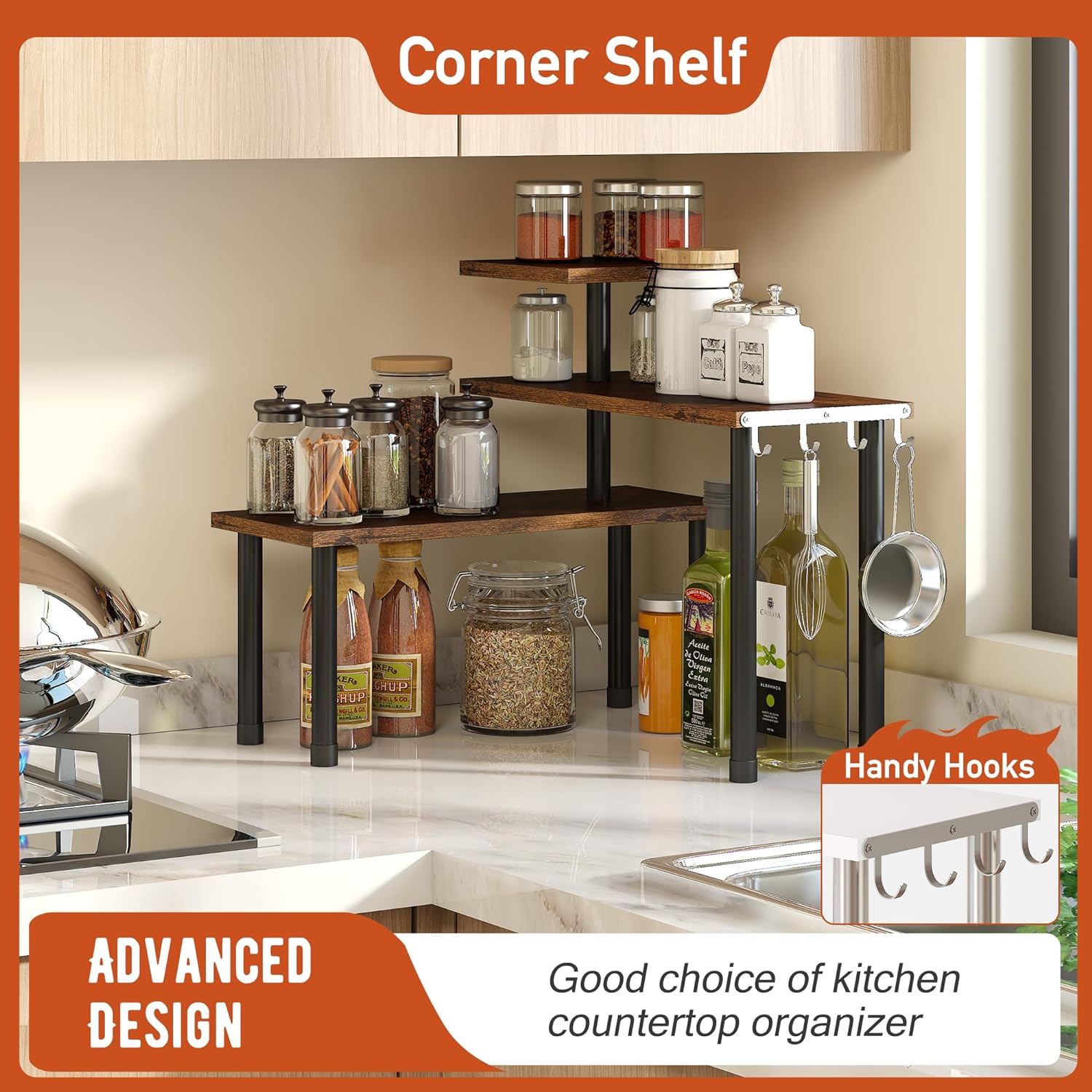 Organizer Tables, Organization, Moveable Corner Shelf for Kitchen, Bathroom , Spice Rack , Coffee Area, Dresser Table -3 Tier Organizer Tables, Organization, Moveable Corner Shelf for Kitchen, Bathroom , Spice Rack , Coffee Area, Dresser Table -3 Tier